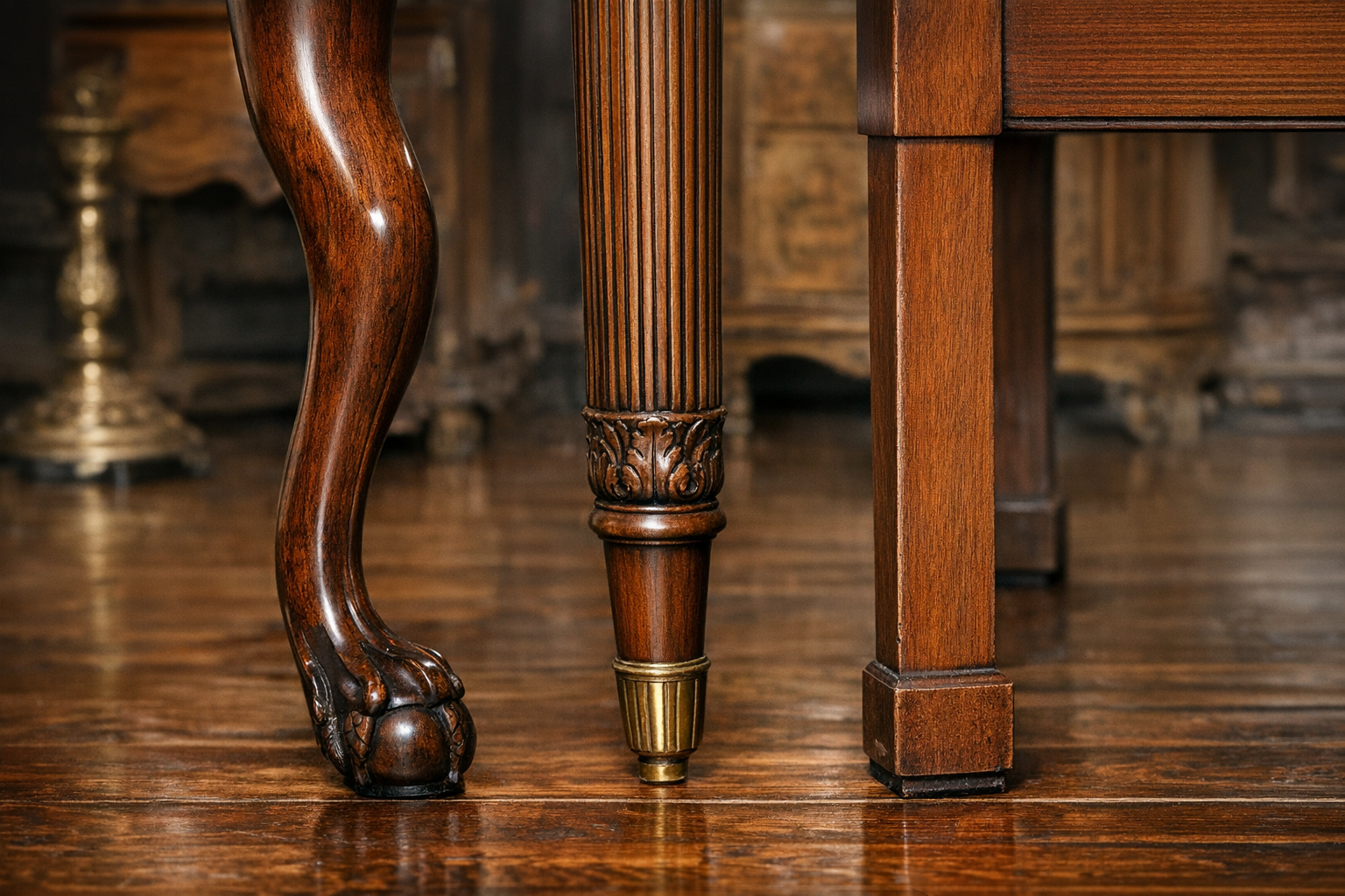 Antique table leg identification with cabriole, turned, fluted, Marlborough, foot style, joinery, wear, and repair clues