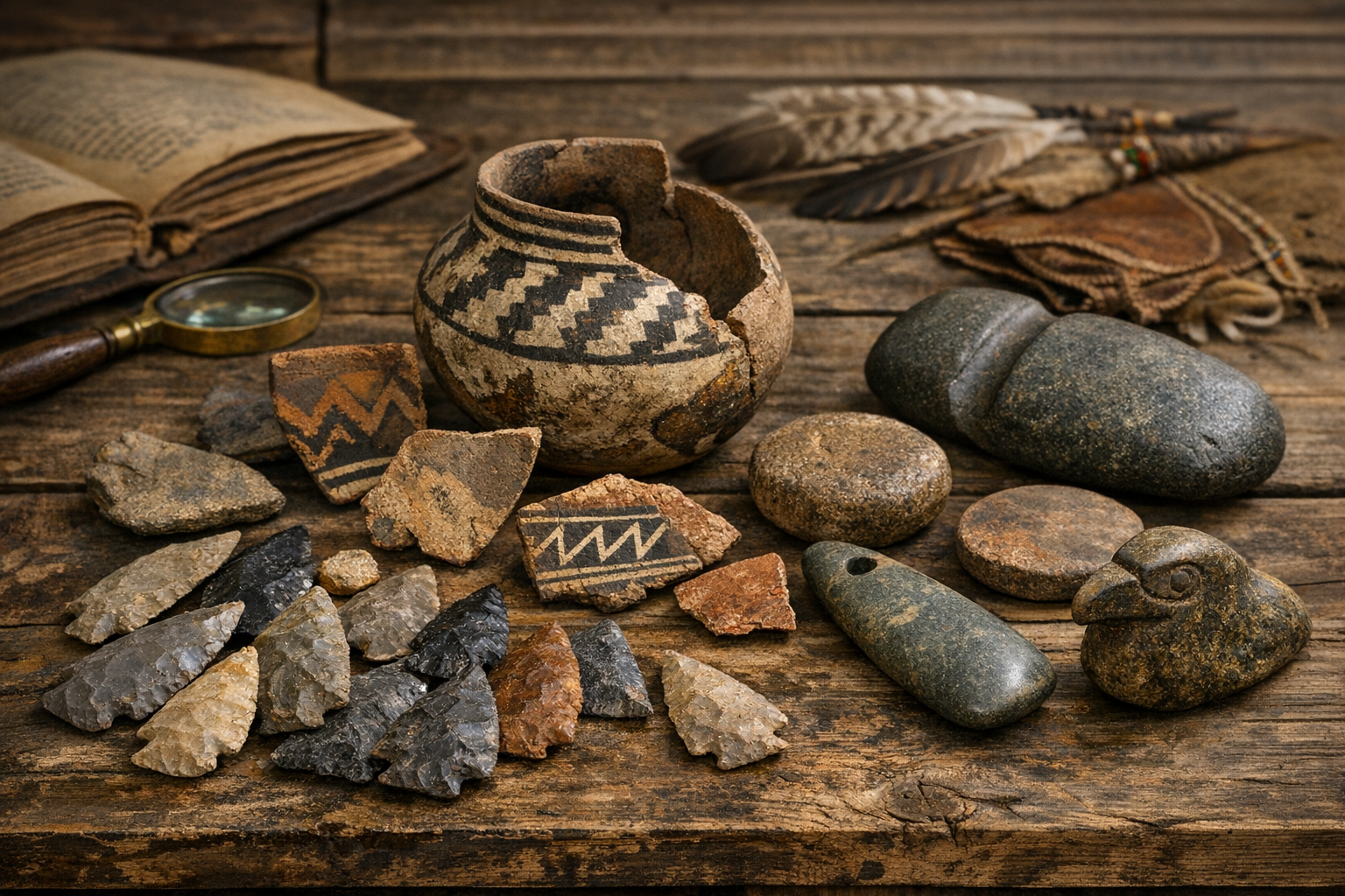 Indian artifact identification with stone tools, pottery, material, form, wear, provenance, documentation, and appraisal clues