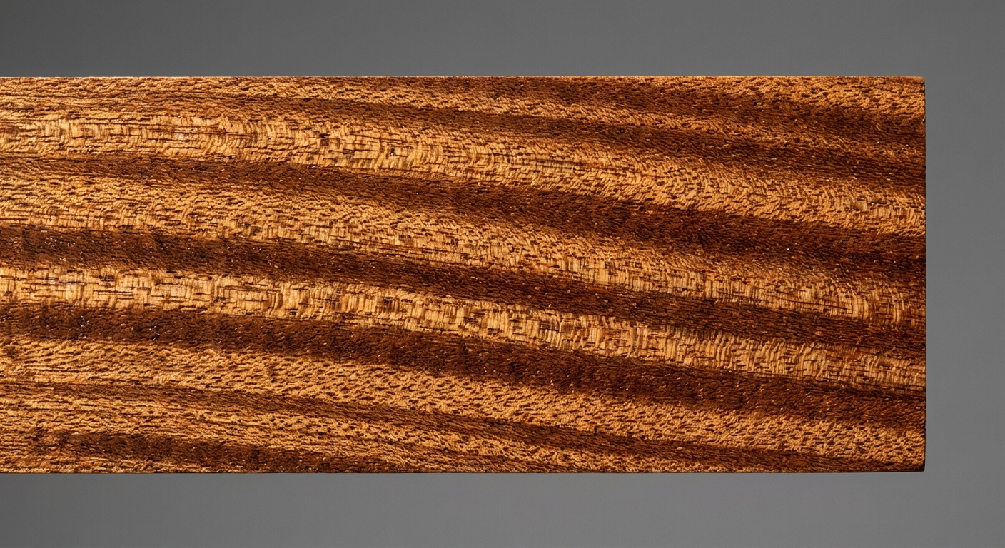 Macro reference image of quarter-sawn mahogany ribbon stripe figure