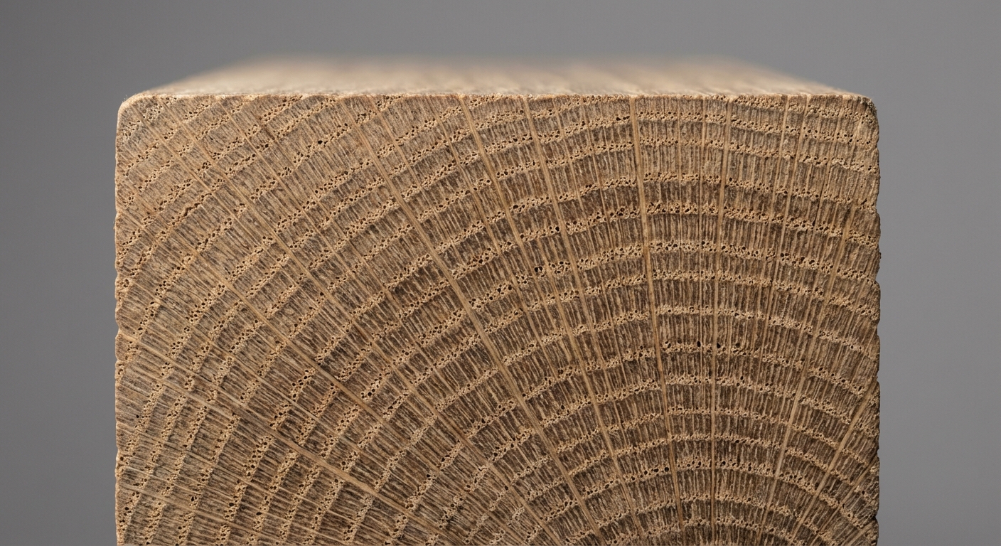 Macro reference image of oak end grain showing large open pores
