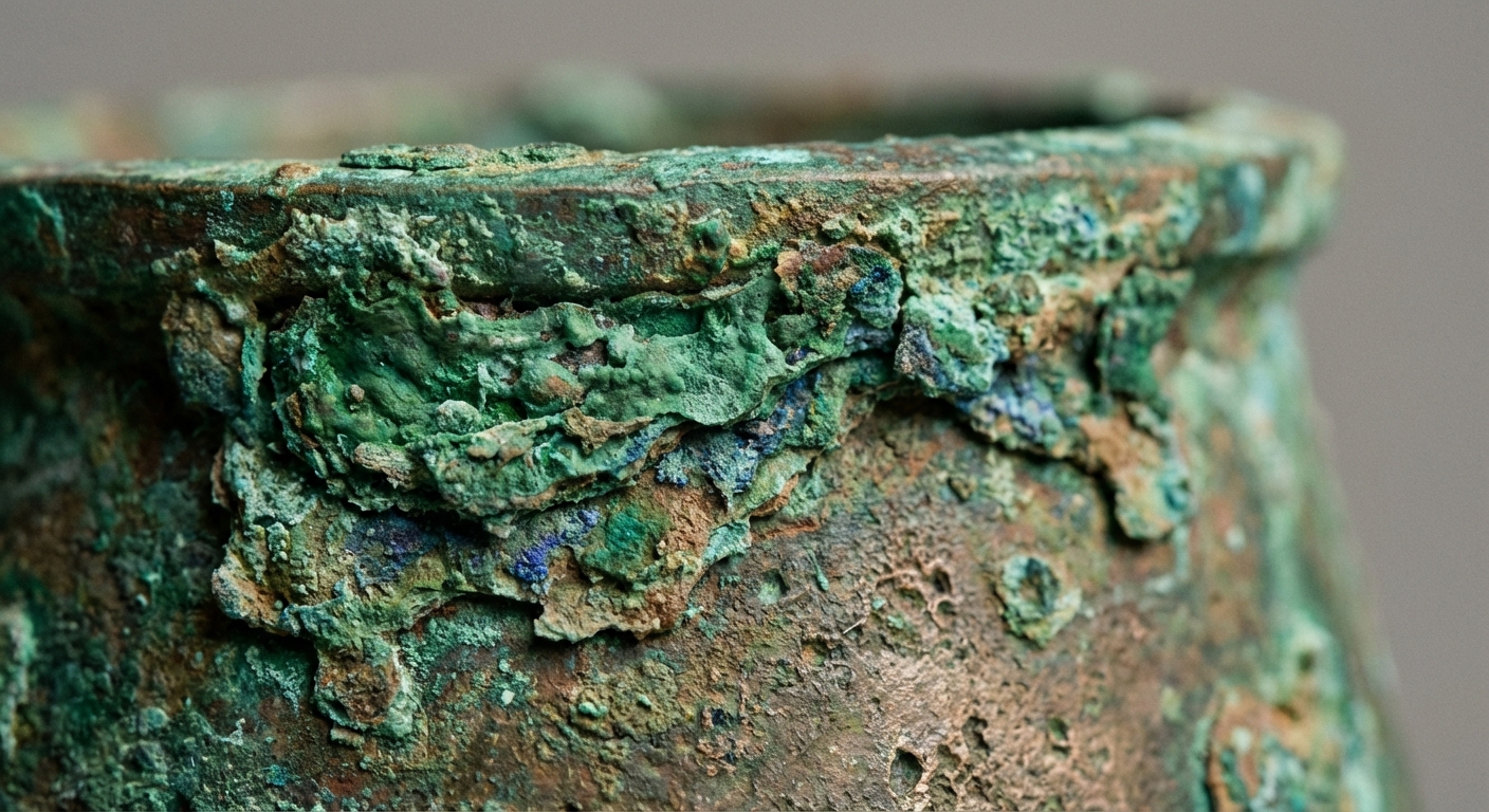 Macro reference image of green verdigris patina on bronze or copper alloy