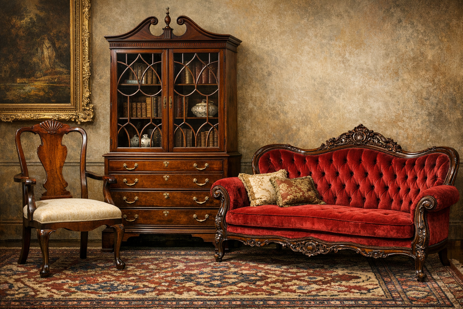 Antique furniture style identification with period form, legs, feet, hardware, wood, joinery, ornament, finish, and construction clues