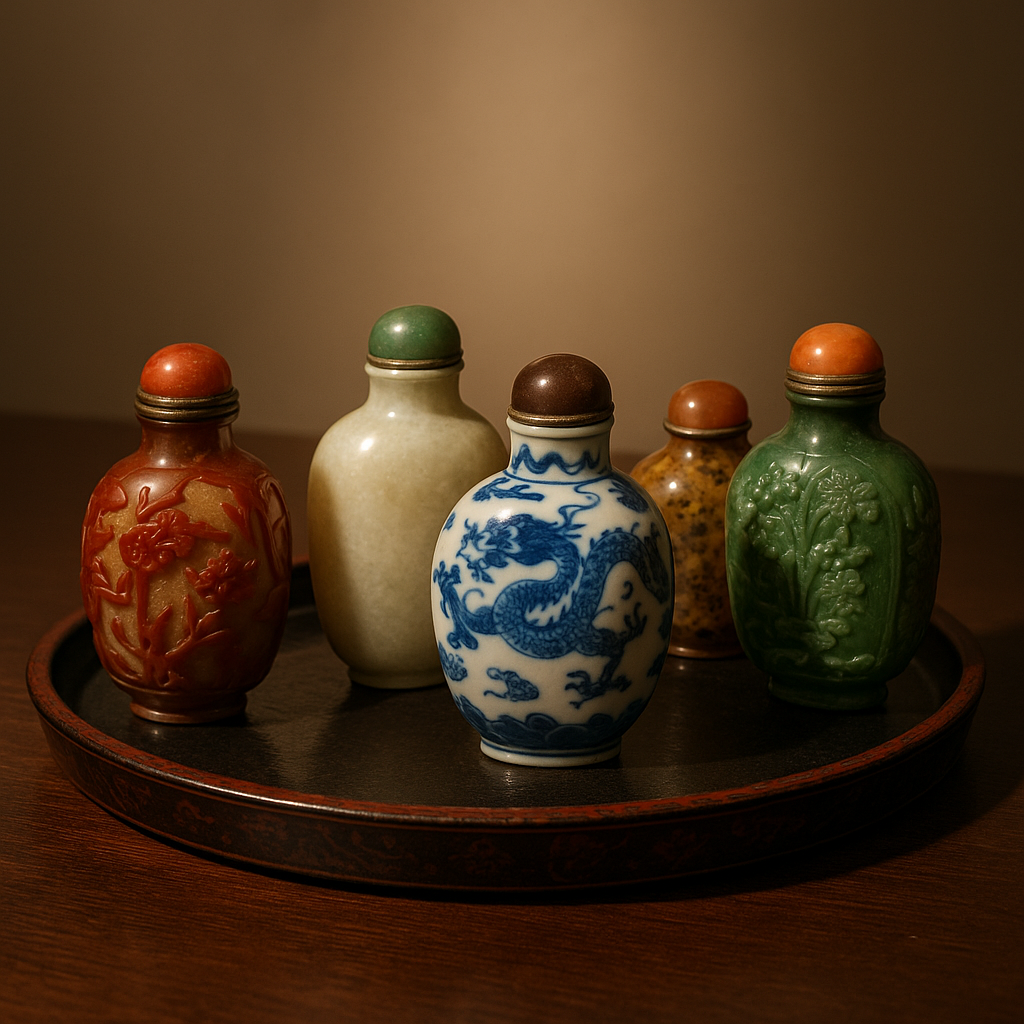 Antique snuff bottle identification with material, carving, form, foot rim, stopper, spoon, marks, wear, condition, and provenance clues