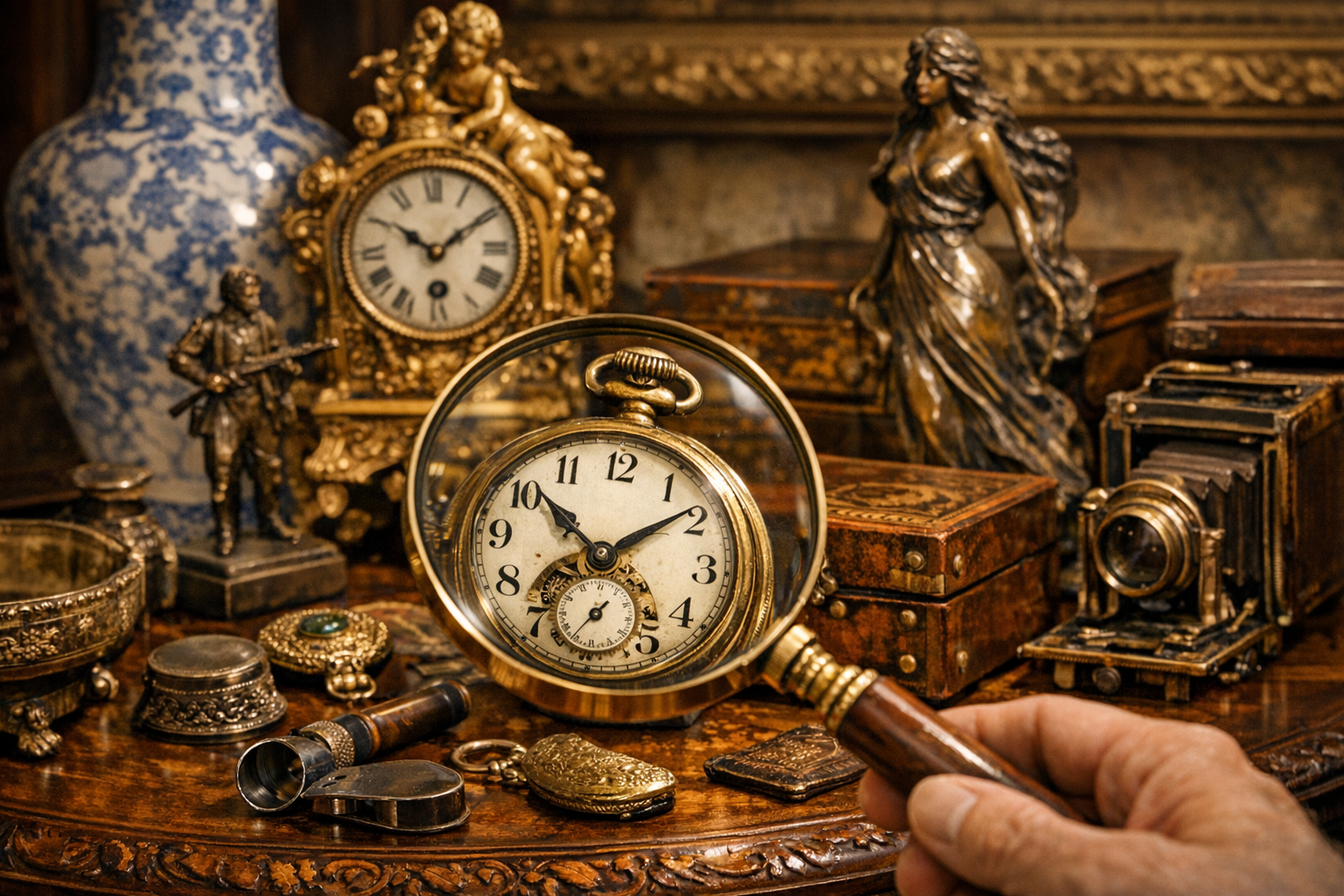 Antique identification with maker marks, materials, construction, age clues, condition, repairs, provenance, photos, and measurements