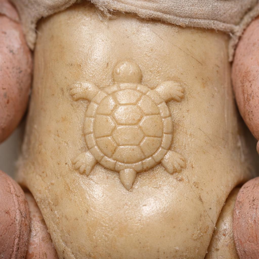 Embossed emblem on the underside of a celluloid doll