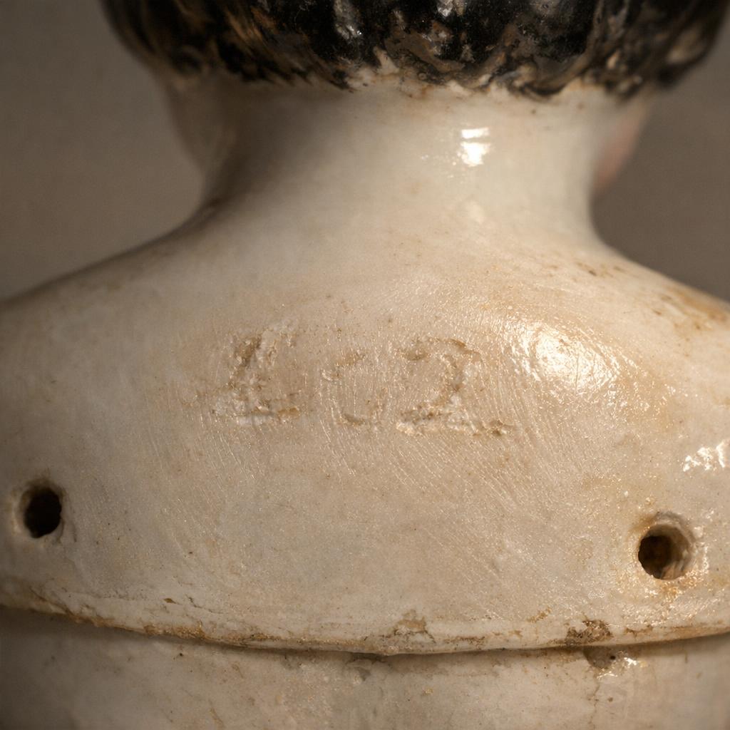 Incised size mark on the back of a doll shoulder plate