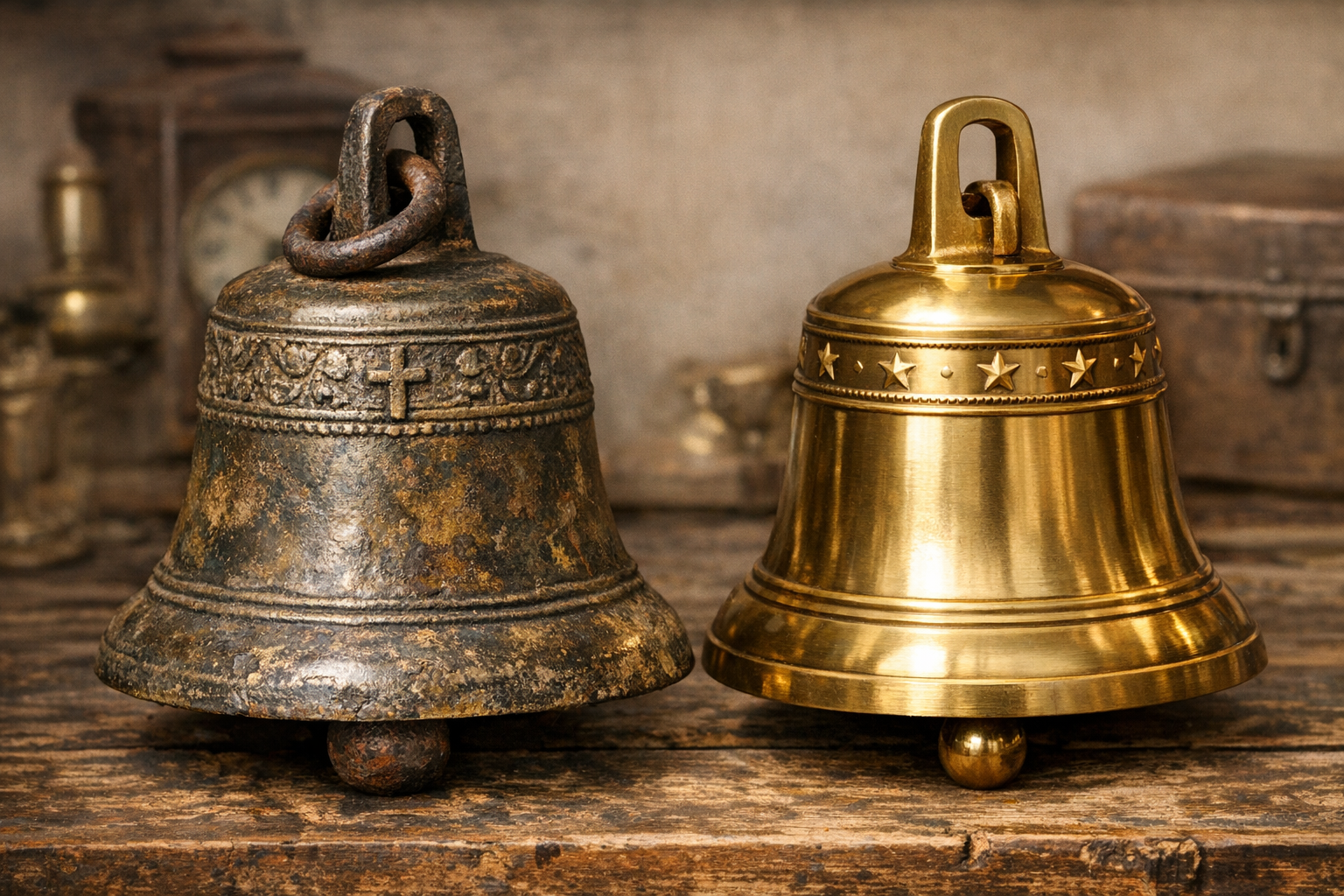 Comparison of authentic antique bell and modern reproduction