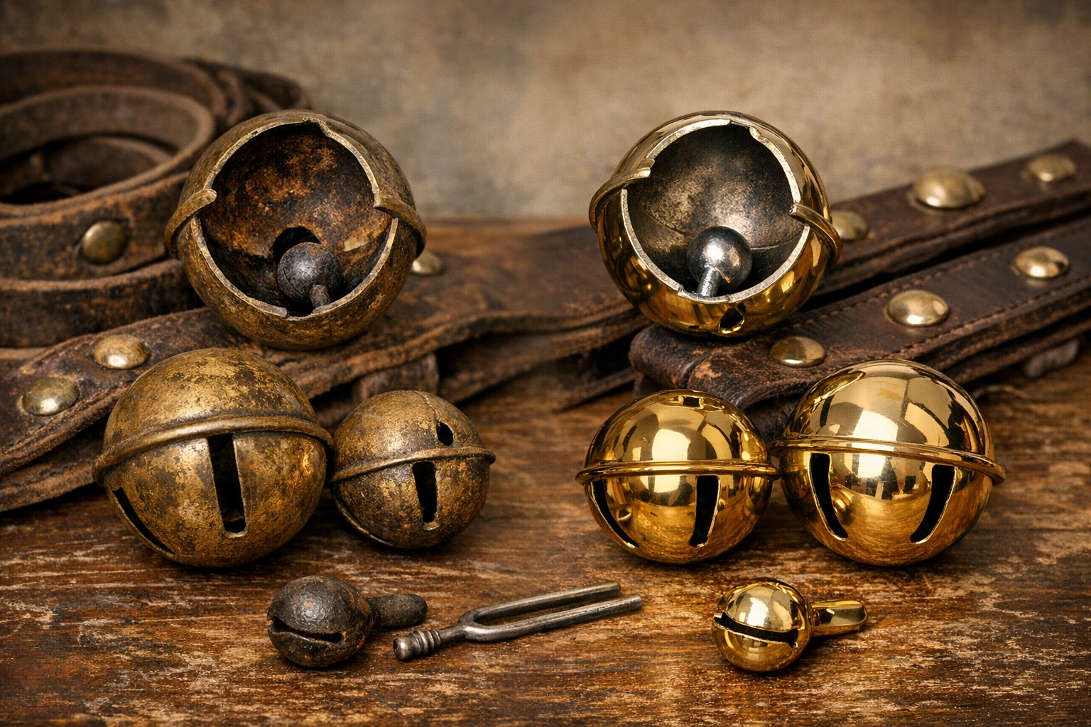 Comparison of authentic antique and reproduction sleigh bells