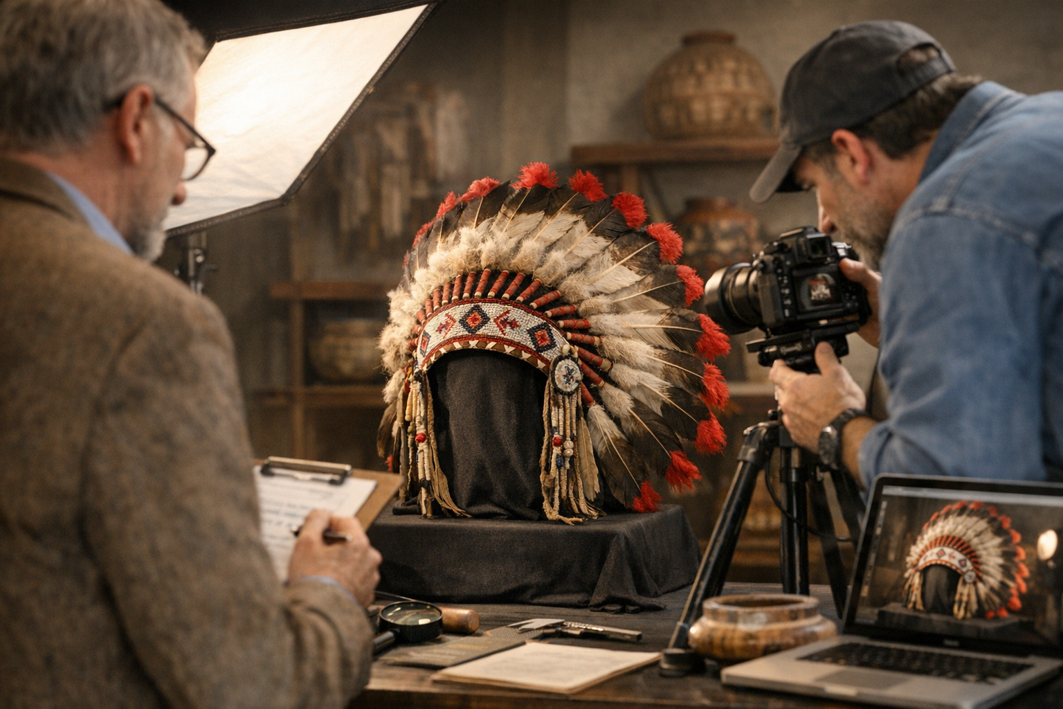 Native American artifact being professionally photographed for appraisal