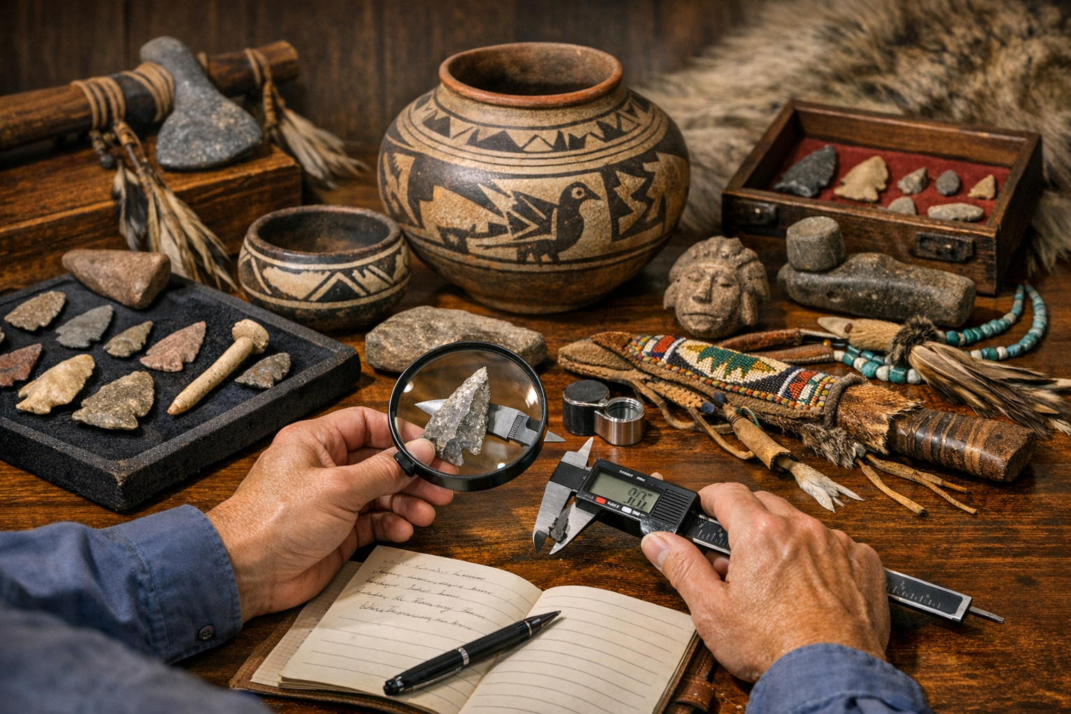Indian artifacts appraisal with material, form, wear, provenance, legality, condition, photos, measurements, and appraisal evidence