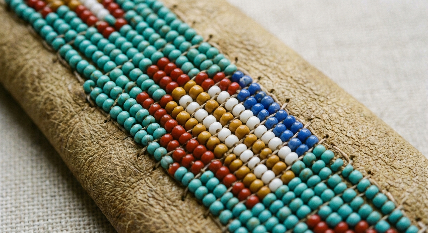 Macro close-up of beadwork rows showing stitch pattern and small seed beads