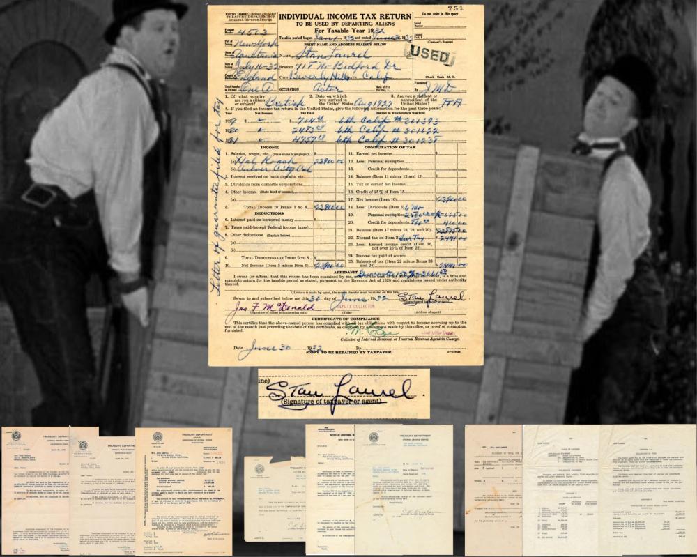 Stan Laurel's Tax Returns from "Music Box" & "County Hospital" Year! Most Iconic Laurel & Hardy Films