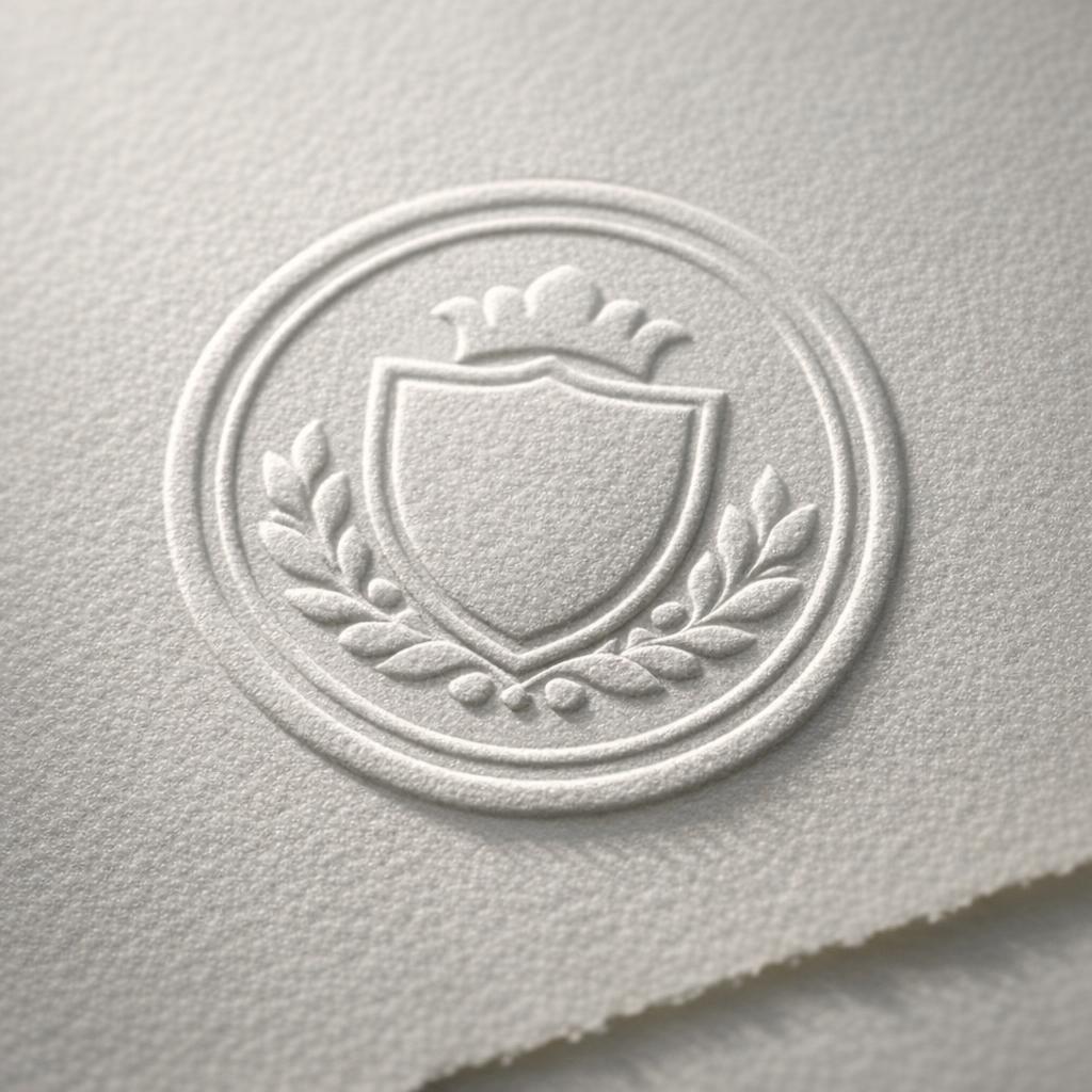 Blindstamp embossed seal visible under angled light