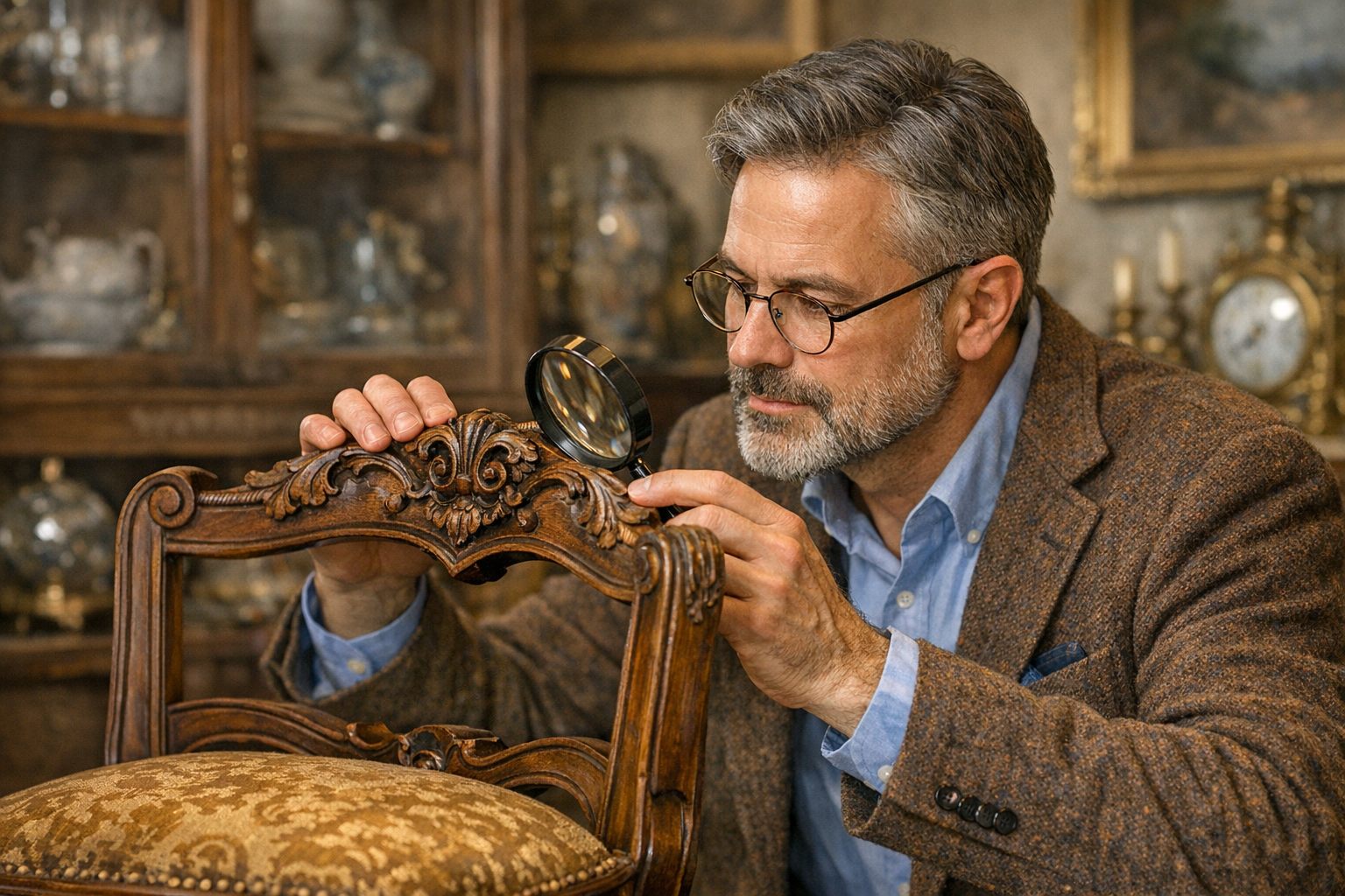Local antique furniture appraiser documenting a furniture appraisal