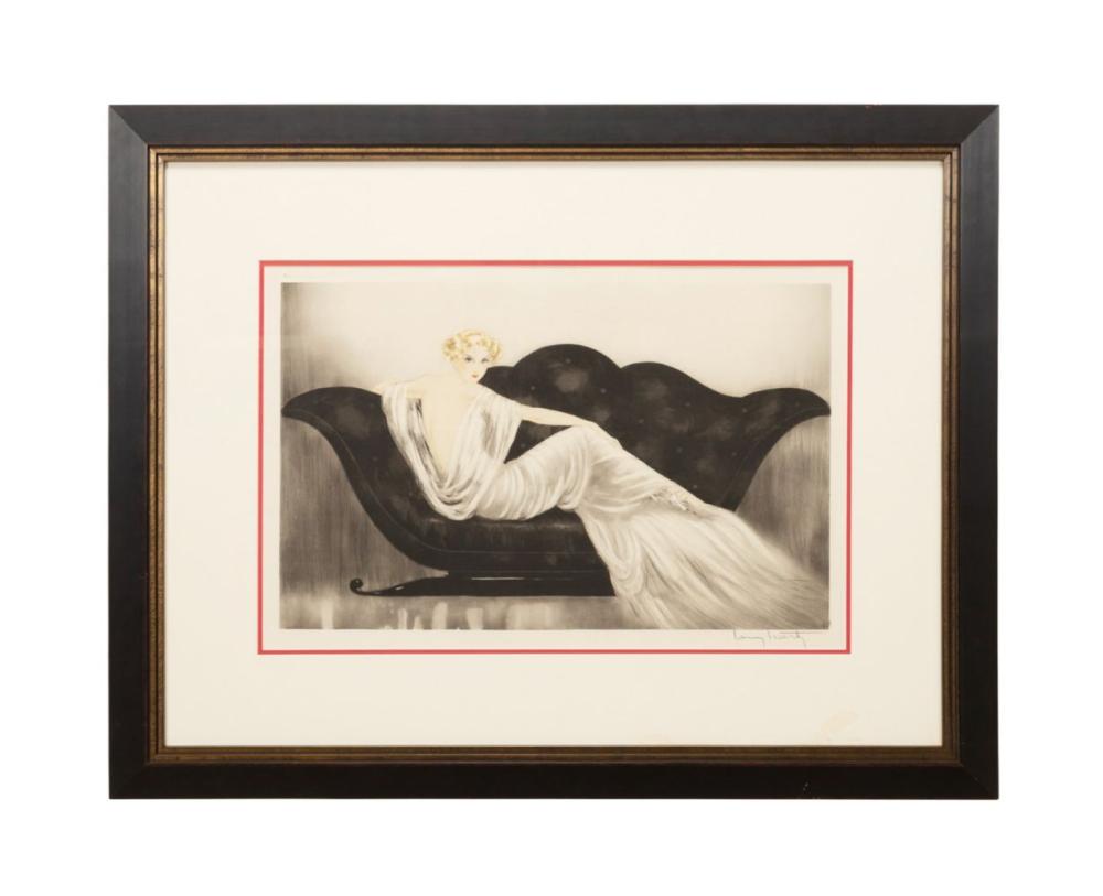 Louis Icart Le Sofa figural etching auction comparable