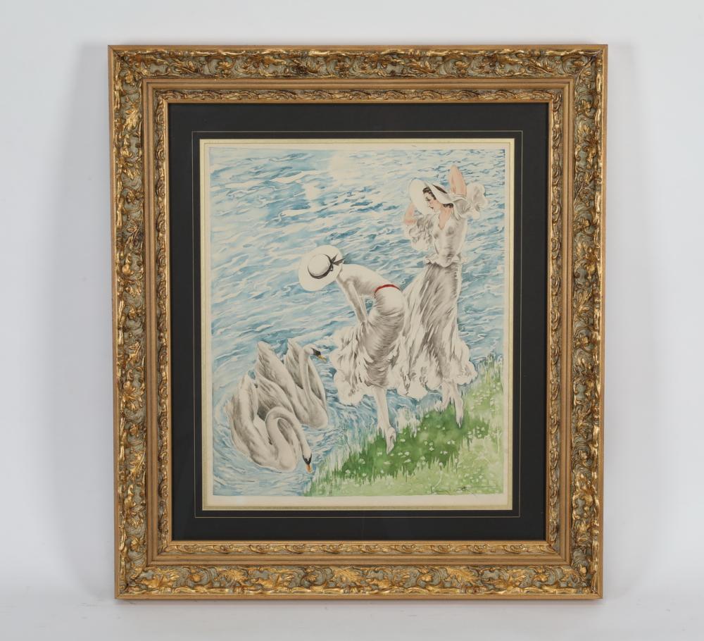 Louis Icart hand-colored etching signed and stamped auction comparable