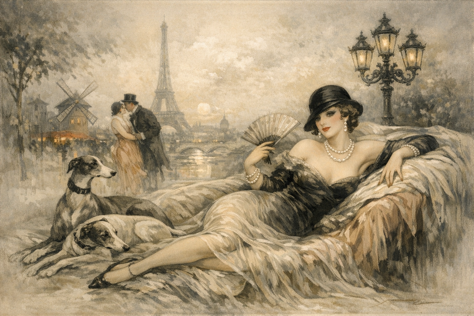 Louis Icart artwork featuring his signature style elements