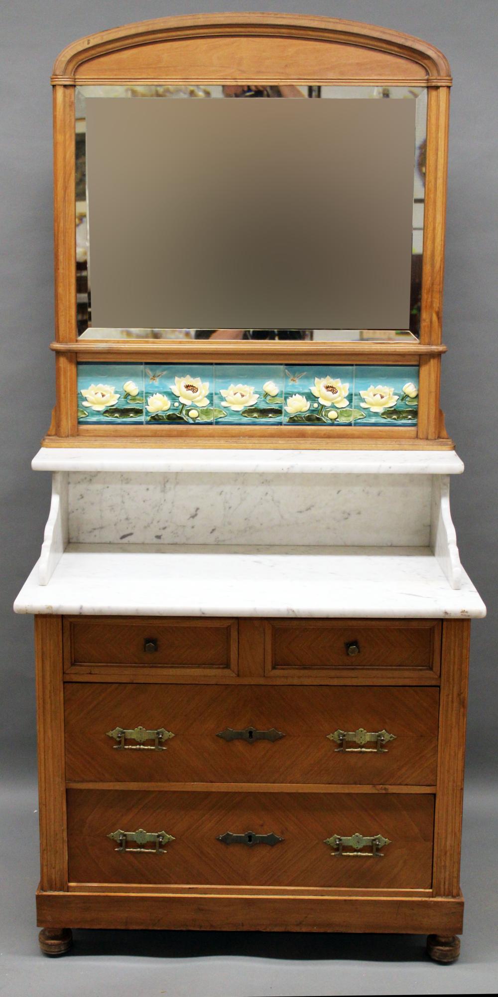 Antique walnut washstand with stepped white marble top comparable sale