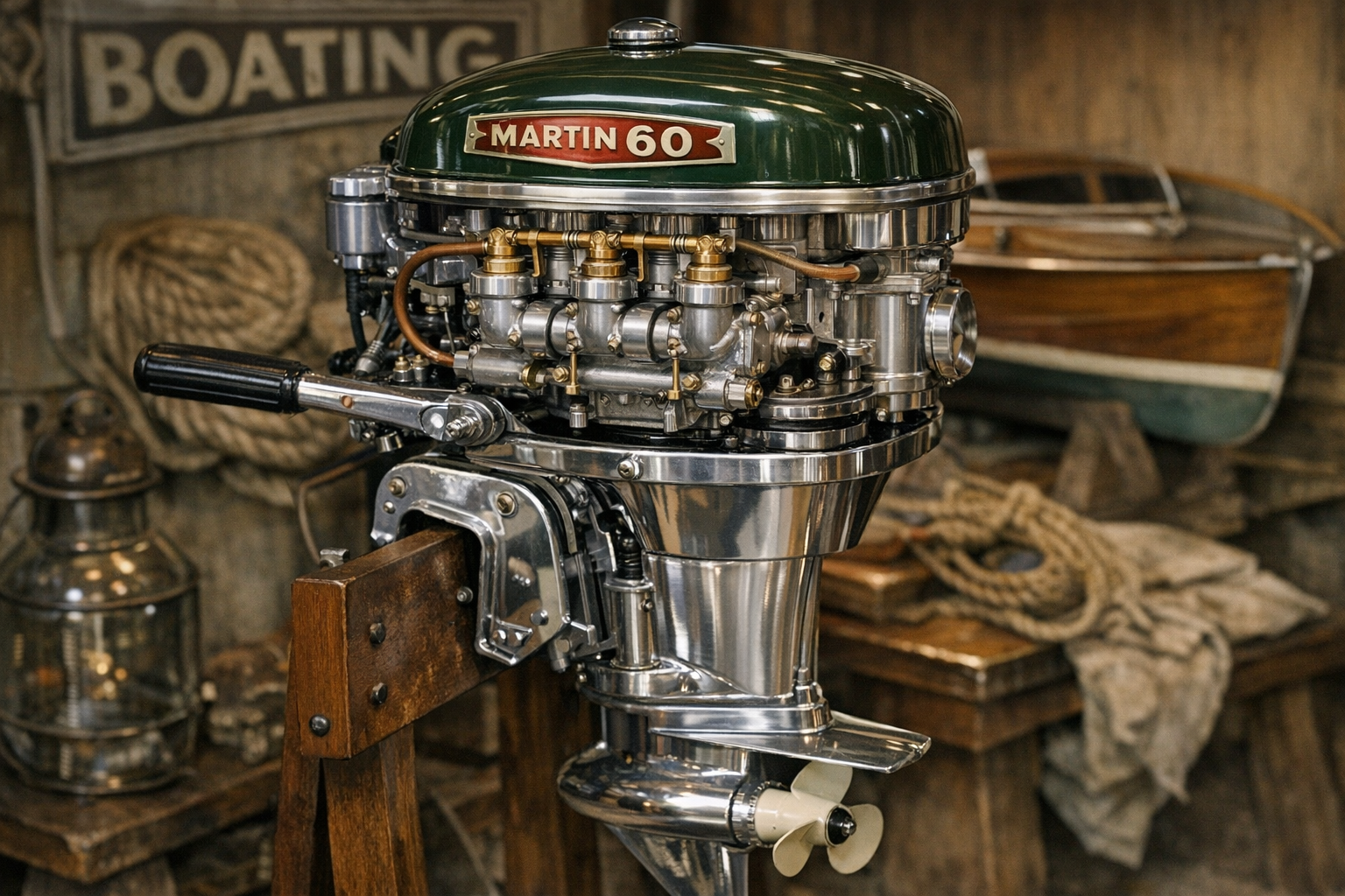 Restored vintage Martin 60 outboard motor appraisal context