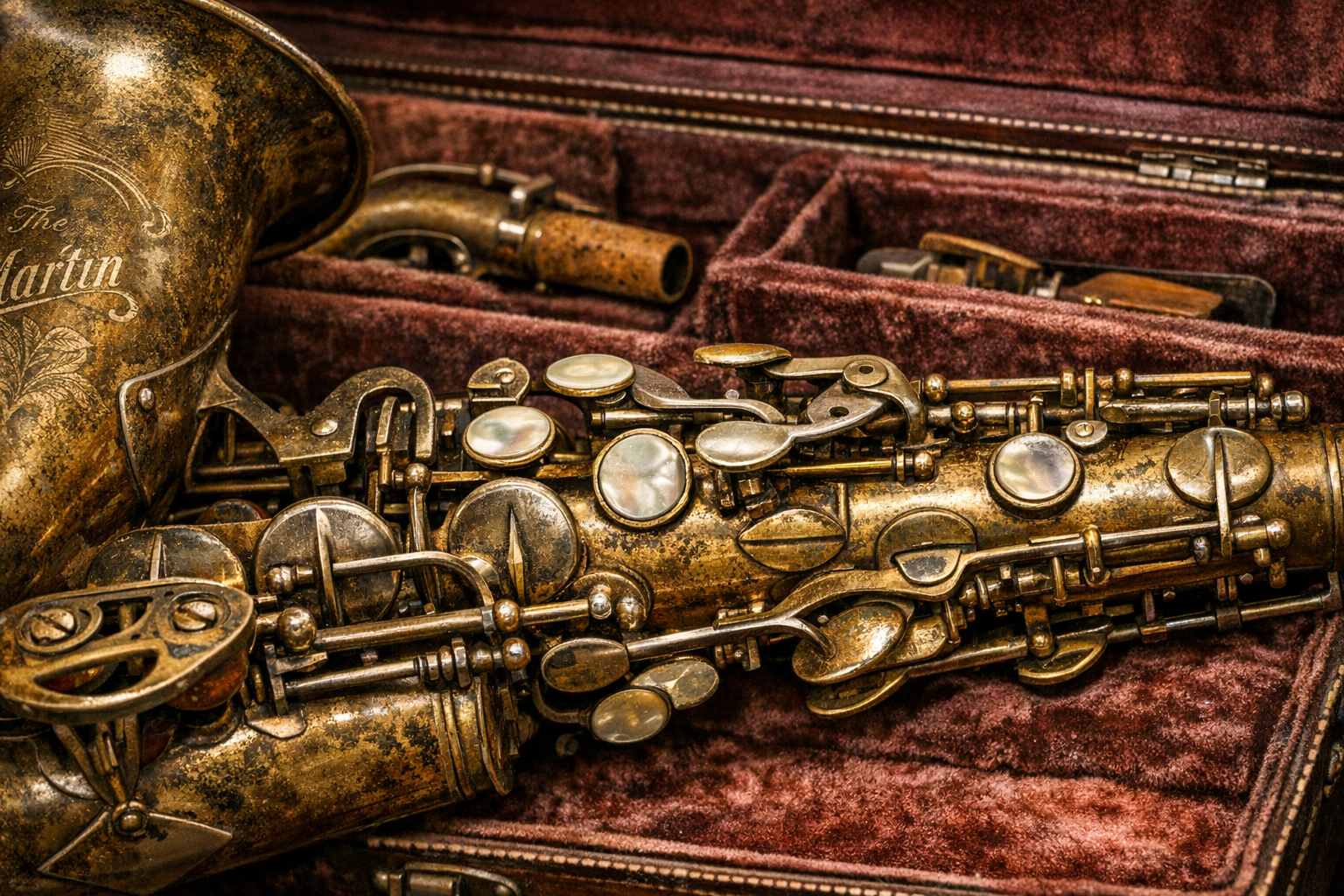 Martin saxophone showing condition details and keywork