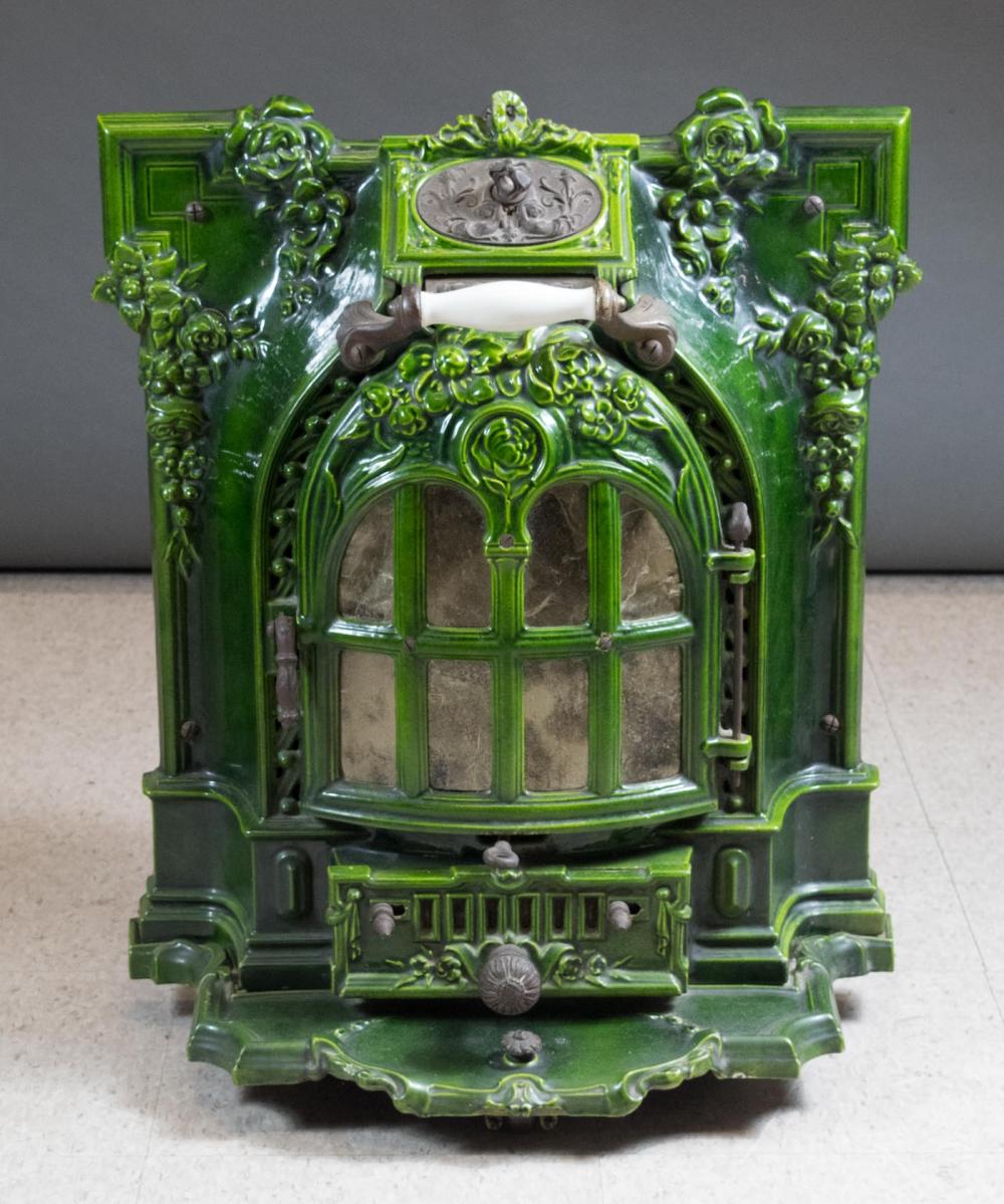 Auction comp thumbnail for GREEN ENAMELED CAST IRON HEATING STOVE (O'Gallerie, Lot 460)