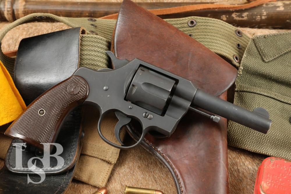 Auction comp thumbnail for WWII Colt Commando 4" .38 SPL Double Action Revolver w/ Shore Patrol Rig & Accessories (Lock Stock & Barrel Auctions, Lot 1109)