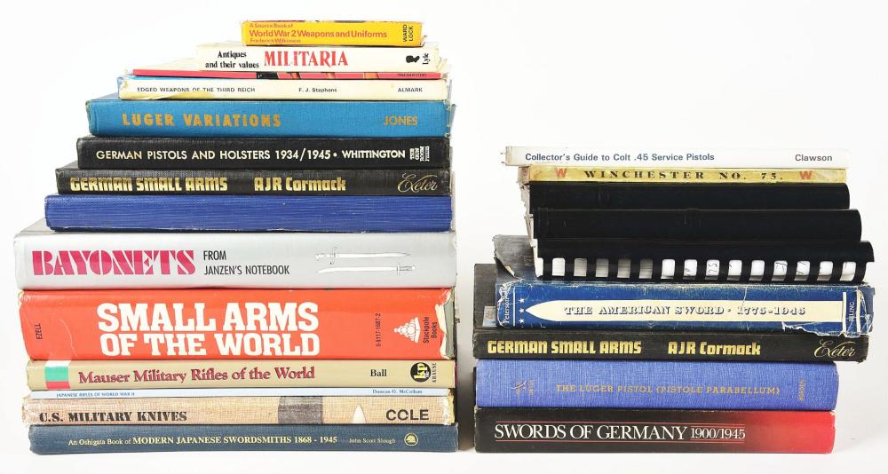 Militaria Value Guide Price Drivers Appraisal Clues and What Collectors Notice example: Auction comp thumbnail for LOT OF 23: FIREARMS AND MILITARIA BOOKS. (Morphy Auctions, Lot 2458)