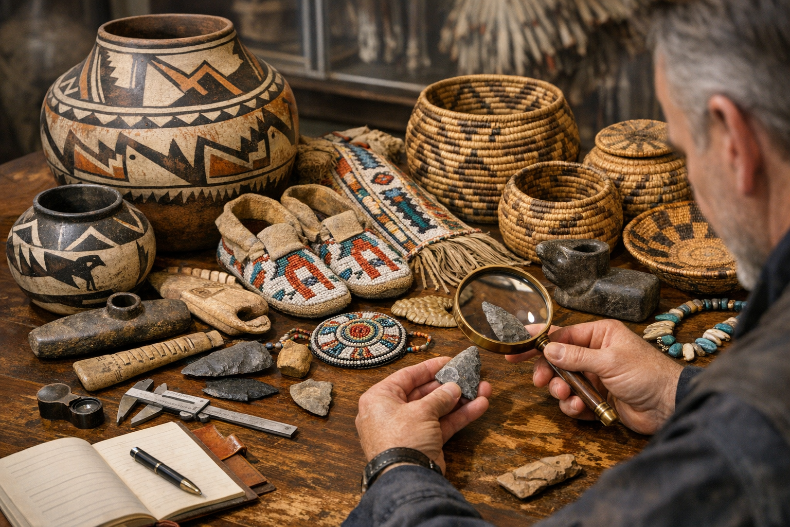 Native American artifacts appraisal reference with materials, age clues, condition, provenance, legal context, and market evidence