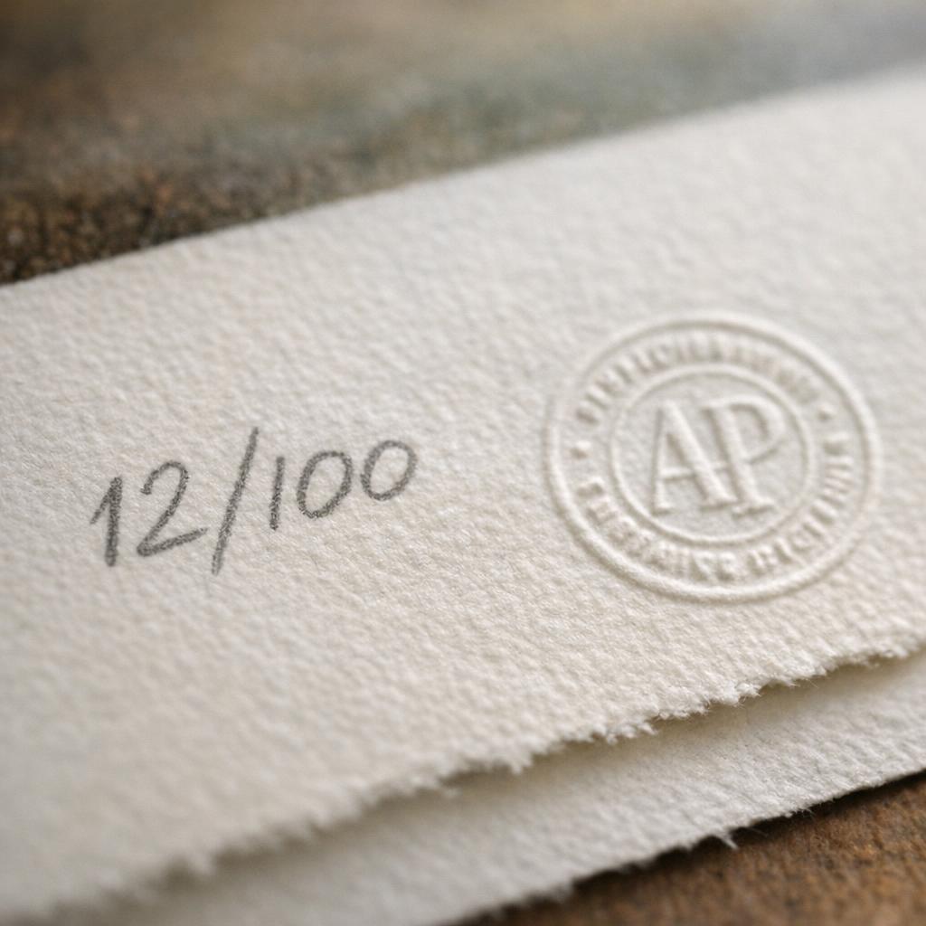 Edition number and stamp detail on a print margin