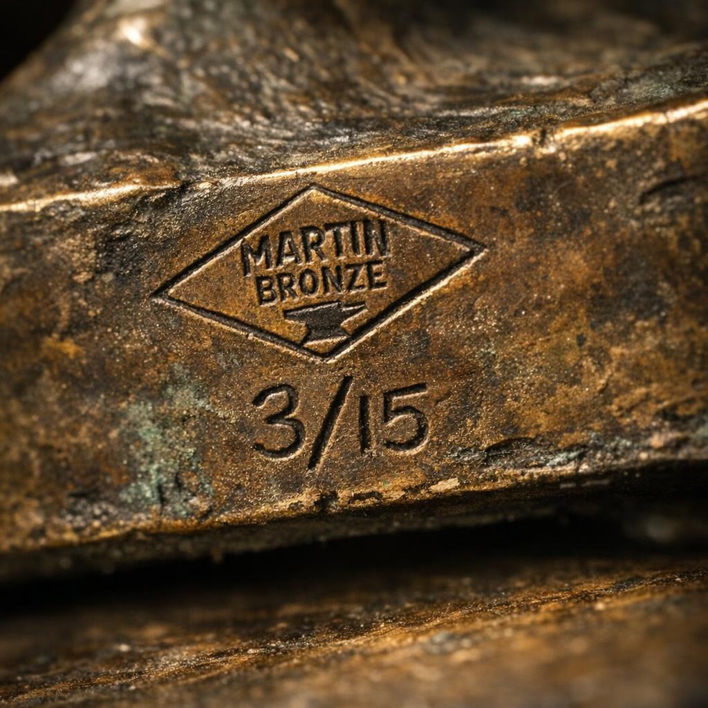 Foundry stamp and edition engraving on a bronze sculpture base