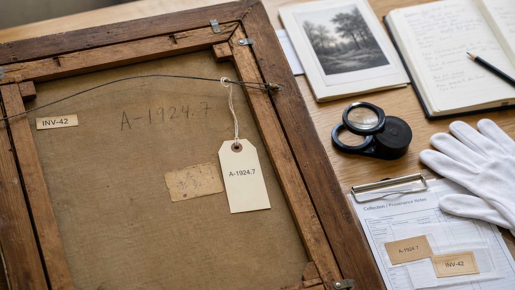 Object identifier appraisal records with inventory number, photos, notes, and evidence checklist
