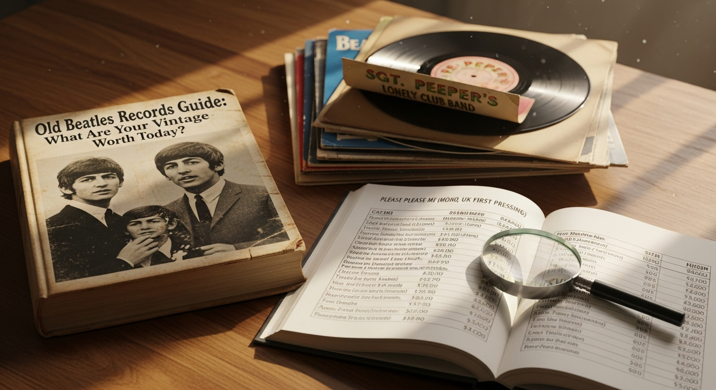 Reference image for documenting old Beatles records, label variants, matrix numbers, sleeves, inserts, and vinyl condition