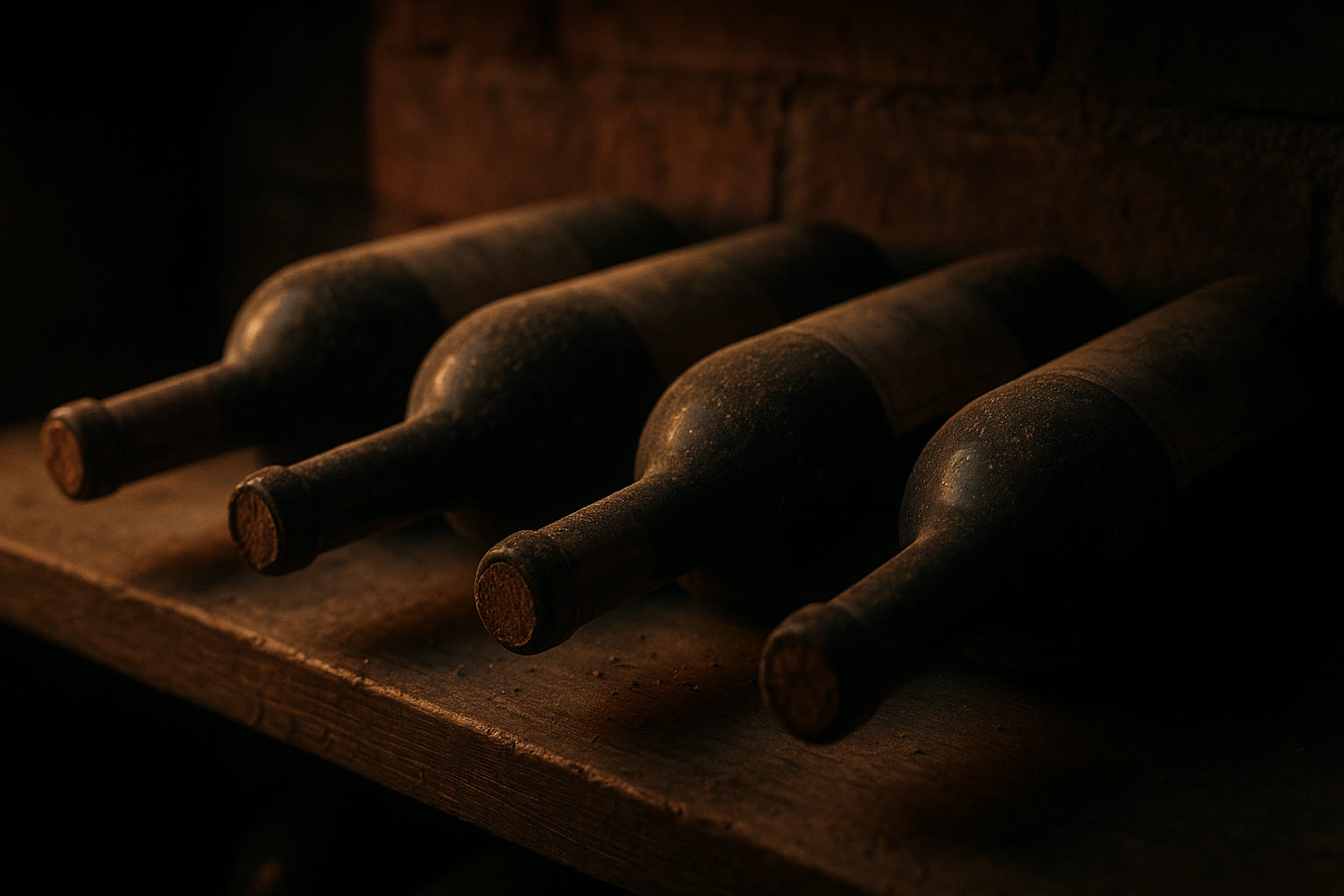 Generated reference image for documenting old wine bottle value factors including glass color, punt or base, seam, lip, embossing, label, capsule, fill level, sediment, chips, cracks, and condition