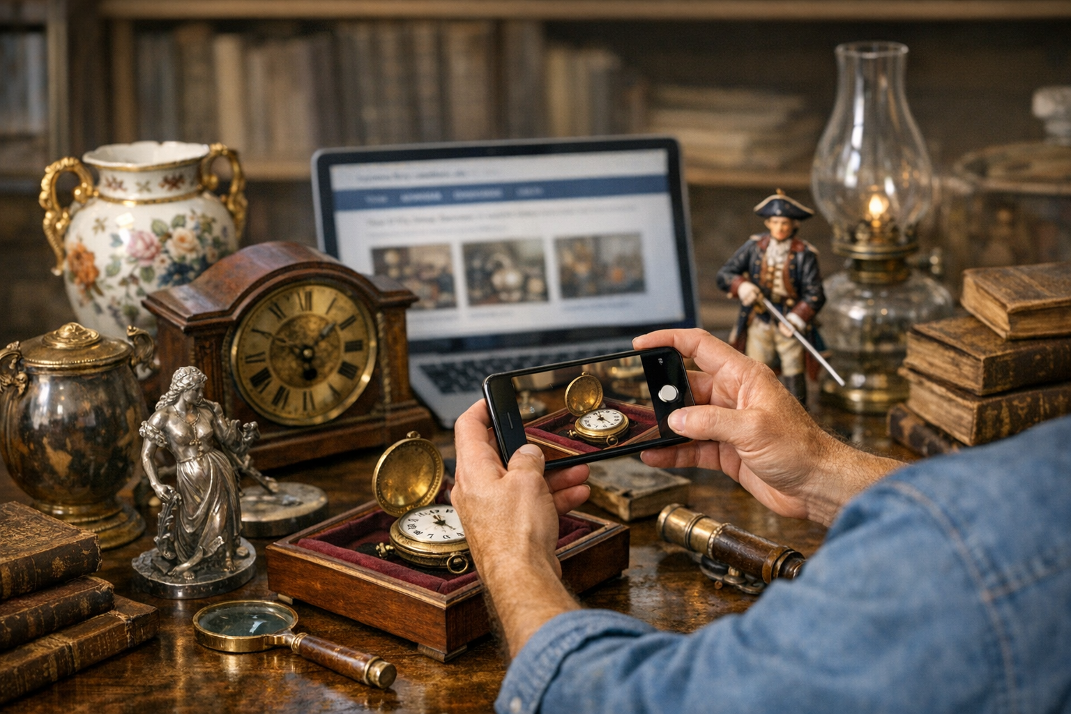 Generated reference image for preparing a free online antique appraisal with clear photos, marks, dimensions, condition notes, provenance, comparable research, and follow-up questions