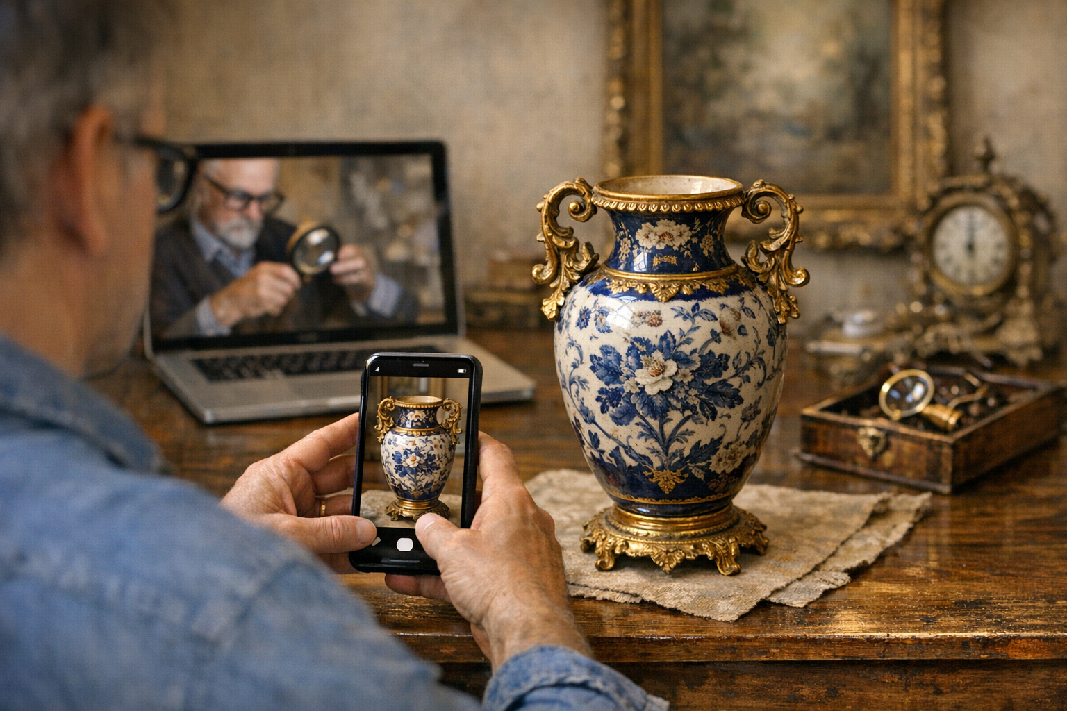 Generated reference image for preparing online antique appraisals with object type, photos, marks, dimensions, materials, condition, provenance, comparable research, and appraisal purpose