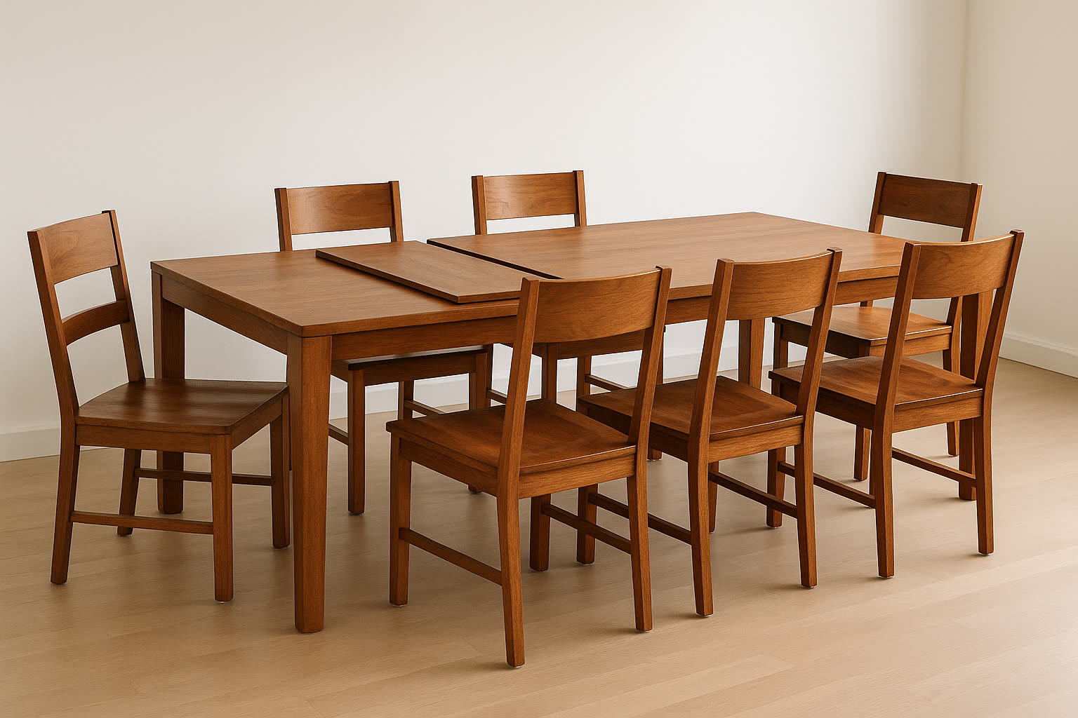 Reference image for documenting a Drexel Limoges Woodtone Parsons table, including label, dimensions, construction, finish, veneer or laminate, condition, alterations, matching pieces, and use