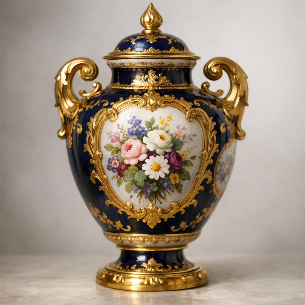 Reference image for documenting potiches, including form, lid, ceramic body, glaze, decoration, base marks, mounts, dimensions, condition, repairs, age clues, and provenance