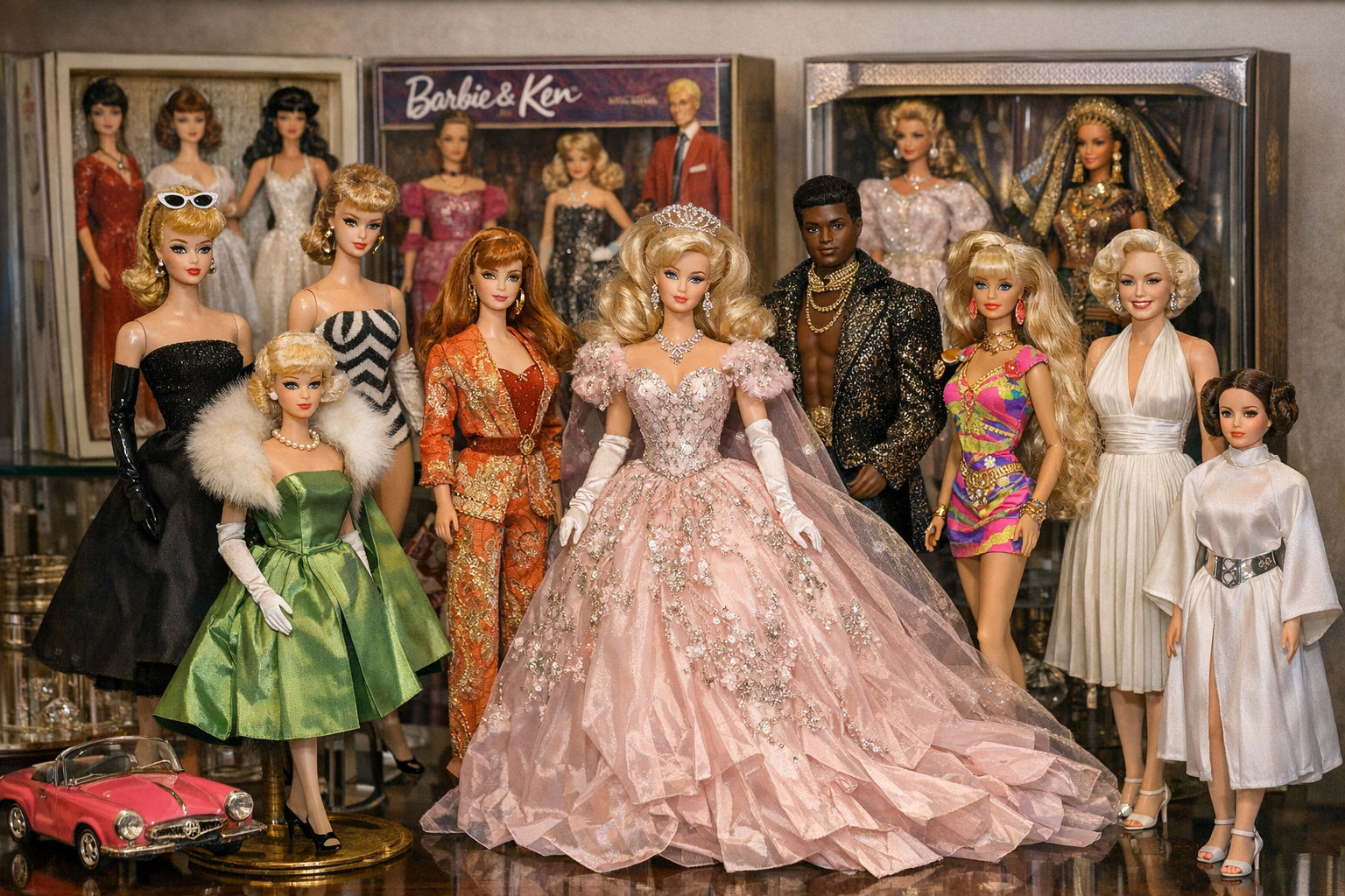 Reference image for documenting rare Barbie doll value factors including body markings, hair, face paint, outfit, accessories, box, edition, completeness, condition, repairs, and provenance