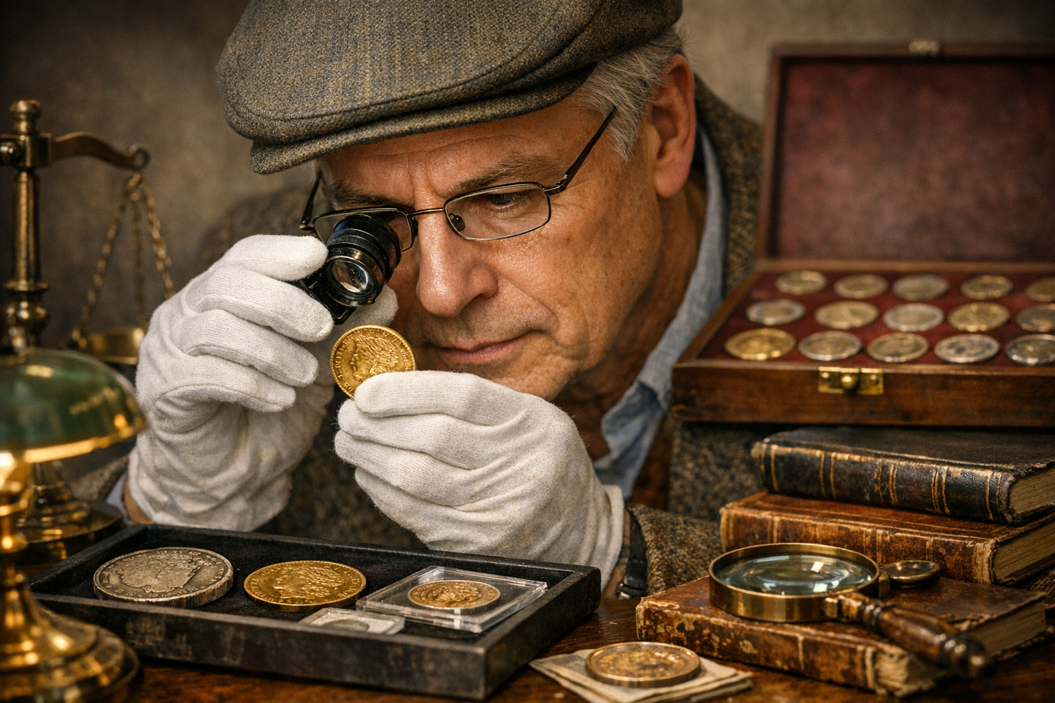 Reference image for documenting rare coin appraisers review factors including authentication, grade, mint mark, date, weight, diameter, condition notes, certification, and provenance