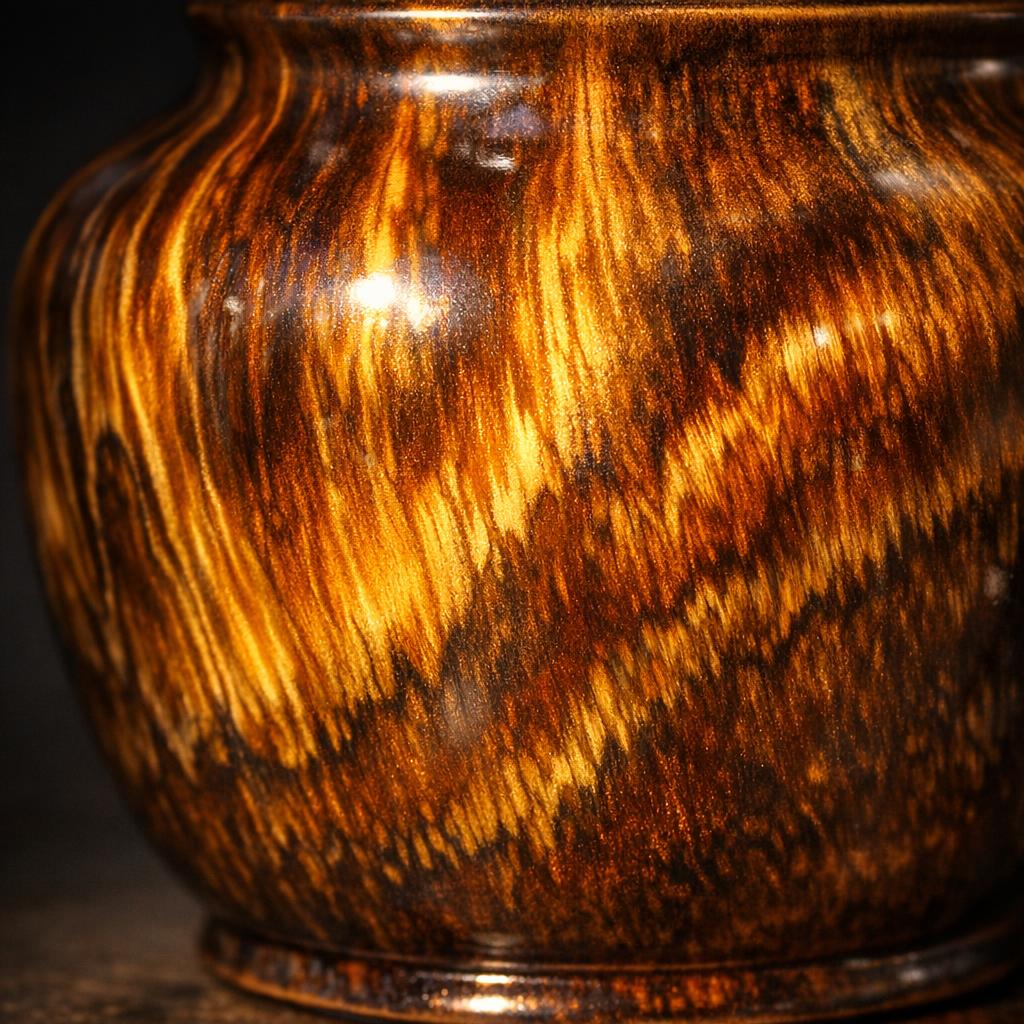 Rookwood pottery with Tiger Eye glaze showing distinctive streaky amber and golden brown iridescent pattern