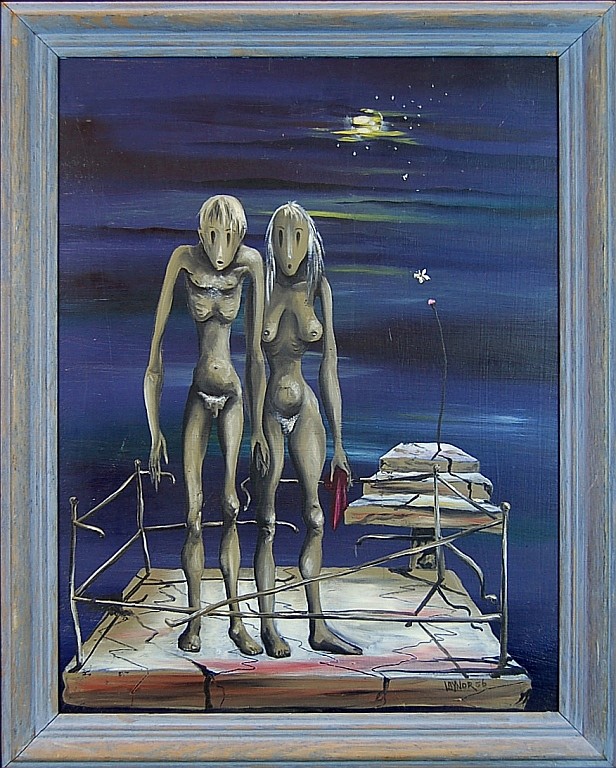Harold Laynor signed mid-century oil painting comp