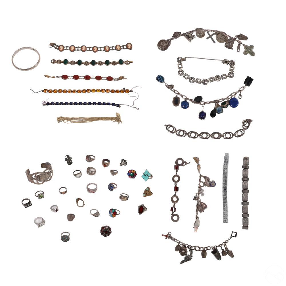 Antique sterling silver bracelet and ring estate lot auction comp