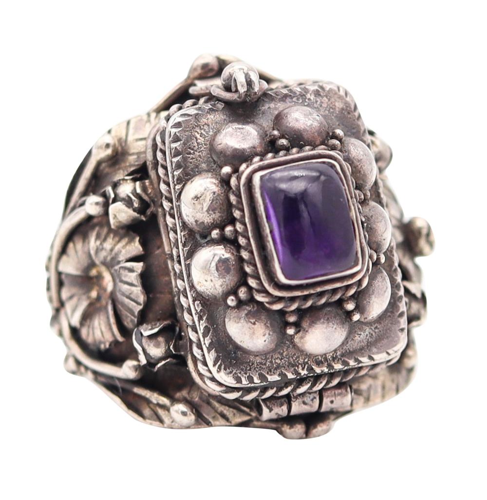 Art Deco sterling silver poison hidden-box ring auction comp