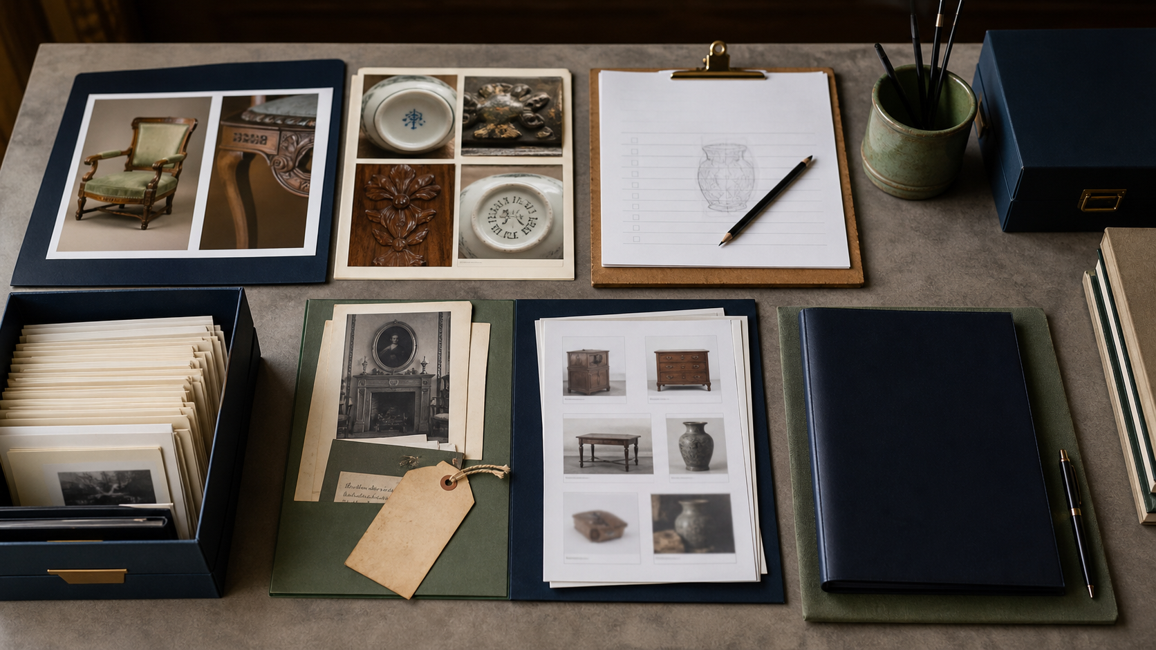 Six-factor antique and art appraisal protocol with identification, provenance, condition, conservation, market analysis, and risk notes