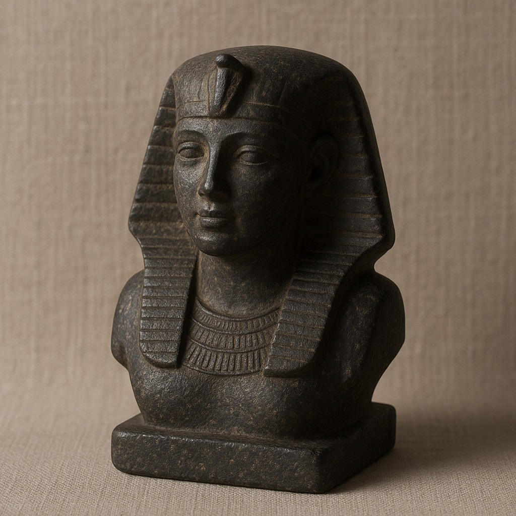 Reference image for documenting Egyptian basalt bust appraisal factors including stone type, tool marks, patina, iconography, base, damage, dimensions, age clues, provenance, and reproduction risks