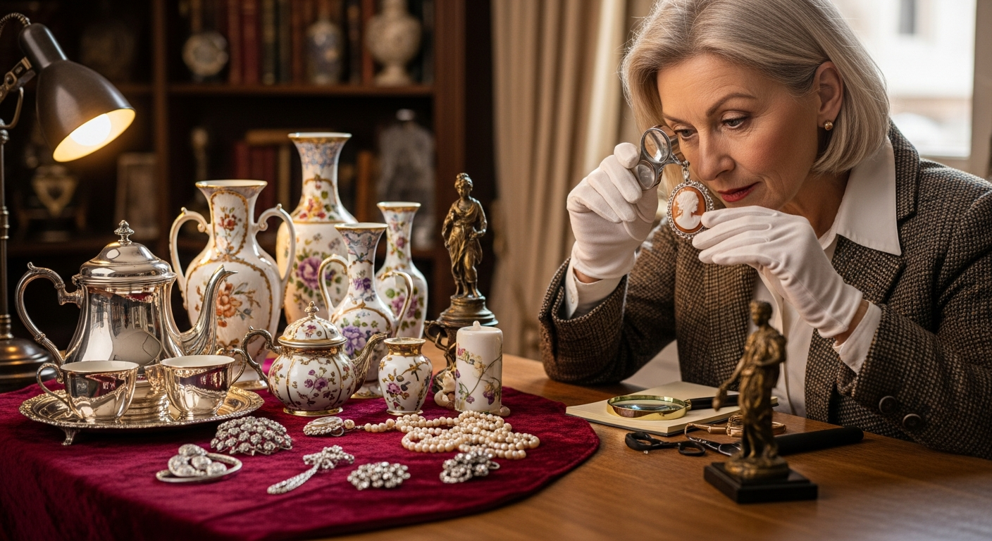 Reference image for documenting online art and antique appraisal service benefits including speed, photo review, documentation, value purpose, limits, specialist access, cost, and report use
