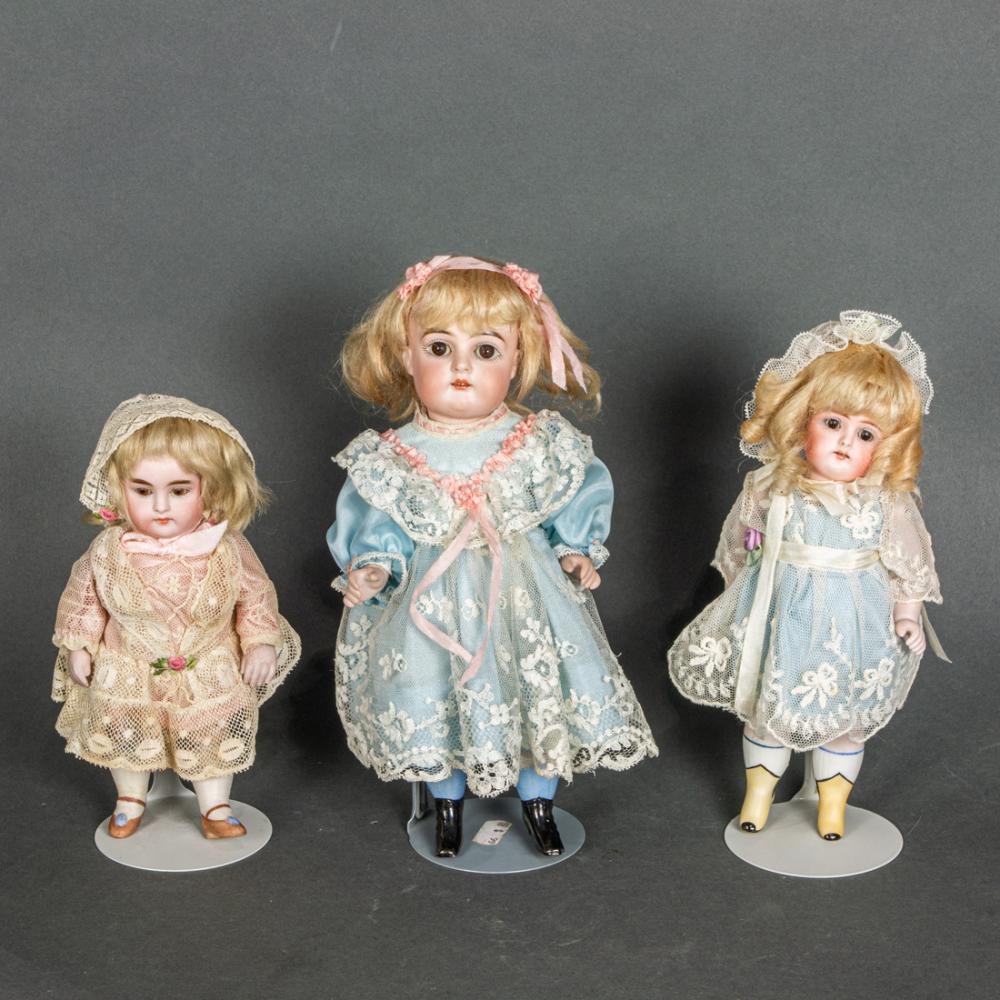 Auction comp thumbnail for Three vintage German bisque dolls, the tallest 9 (Clars Auctions, Lot 6382)