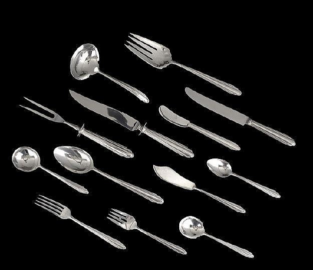 Auction photo: 55 pieces of Contempora silver flatware (New Orleans Auction Galleries lot 1791)