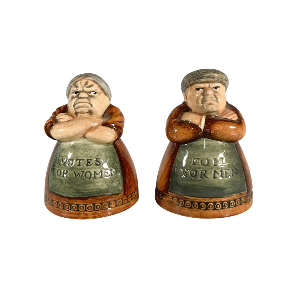 Auction comp thumbnail for 2pc Royal Doulton Salt and Pepper Shakers, Suffragette (Lion and Unicorn, Lot 101)