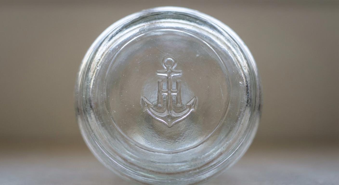 Bottle bottom showing an embossed anchor and H maker mark